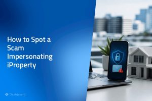 Security reminder graphic showing a phone with a padlock and suspicious email alert beside a model home